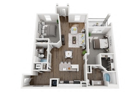Floor plan for 2 beds, 2 baths, 1255 sqft